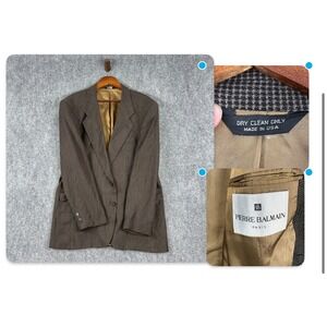 Pierre Balmain Paris Blazer Mens Houndstooth‎ Brown USA Made Vintage